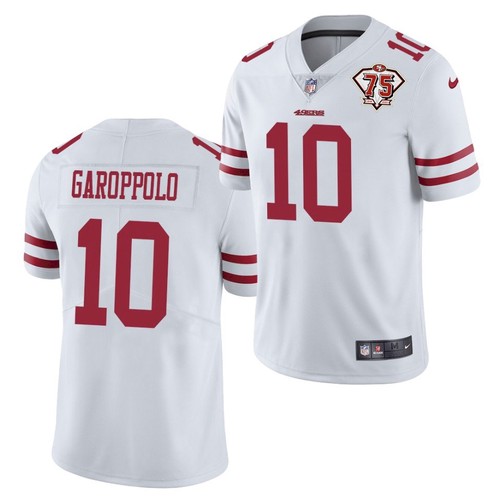 Men's San Francisco 49ers #10 Jimmy Garoppolo 2021 White NFL 75th Anniversary Vapor Untouchable Stitched Jersey